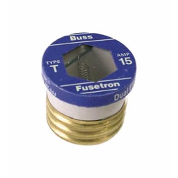 Eaton Bussmann Plug Fuse, T Series, Time-Delay, 15A, 125V AC, Indicating, 10kA at 125V AC - 582773