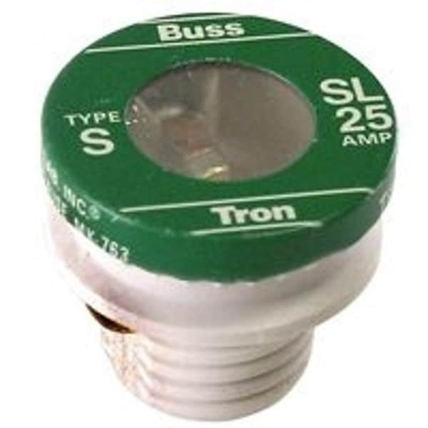 Eaton Bussmann Plug Fuse, SL Series, Time-Delay, 25A, 125V AC, Indicating, 10kA at 125V AC - BP/SL-25