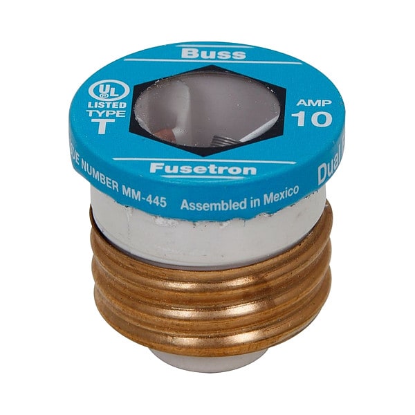 Eaton Bussmann Plug Fuse, T Series, Time-Delay, 6.25A, 125V AC, Indicating, 10kA at 125V AC, 4 PK - T-6-1/4