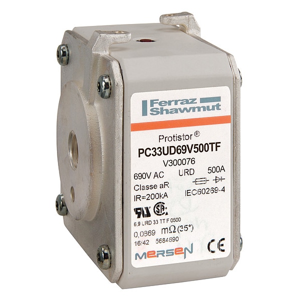 Mersen Semiconductor Fuse, PC33 Series, 500A, Fast-Acting, 690V AC, Square - V300076