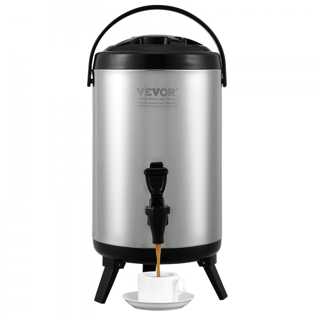 VEVOR Stainless Steel Insulated Beverage Dispenser, 2 Gallon 7.6 Liter, Thermal Hot and Cold Drink Server Dispenser with Spigot Handle, Food-grade for Hot Tea Coffee Water Restaurant Drink Shop - YLHLQQYX10L0ZNM43V0