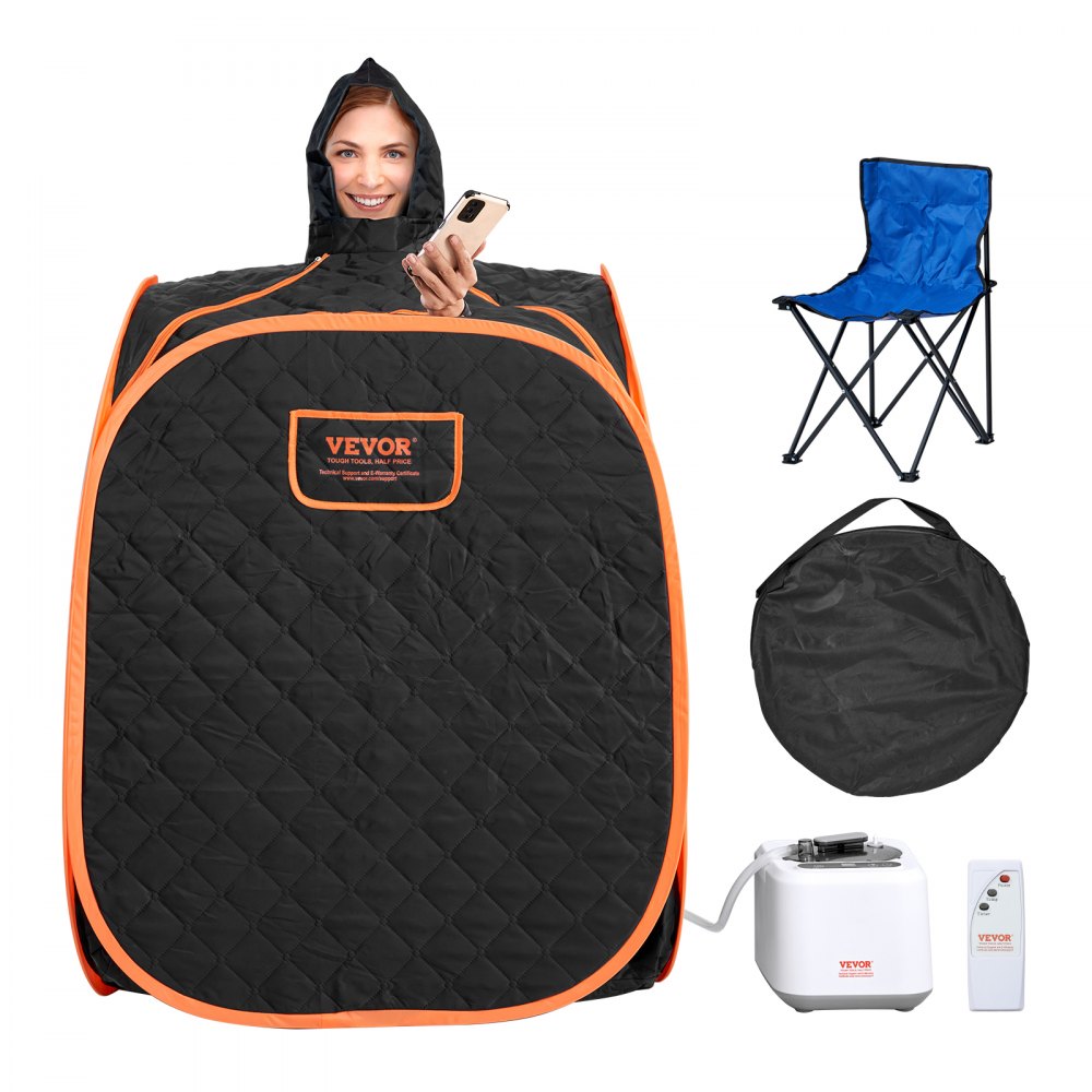 VEVOR Portable Personal Steam Sauna Spa Tent with 2L 1000 Watt Steam Generator, Includes Foldable Chair, Home Therapeutic Sauna Blanket for Detox Relaxation, Time & Temperature Remote Control, Black - ZQBXSSN1000W6F5FMV1