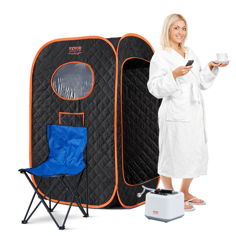 VEVOR Compact Portable Steam Sauna Tent, 1000 Watt Sauna Blanket with Chair, Home Therapeutic Sauna Tent for Detox Relaxation, Time & Temperature Remote Control Personal Sauna for Home, Black - ZQBXSSN1000WZKOWOV1
