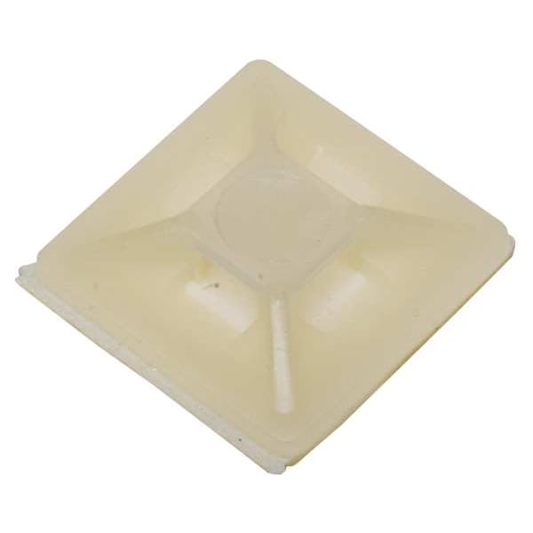 Zoro Select Cable Tie Mounting Pad, 4 Entries, Nylon 6/6, 0.14 in Slot Wd, 0.05 in Slot Ht, Natural, 100 PK - 6EEE7