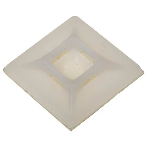 Zoro Select Cable Tie Mounting Pad, 4 Entries, Nylon 6/6, 0.2 in Slot Wd, 0.07 in Slot Ht, Natural, 100 PK - 6EEE8