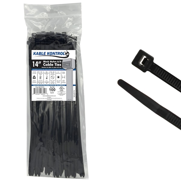 Kable Kontrol Cable Zip Ties 14" Inch Long Heavy Duty - UV Resistant Nylon - 120 Lbs Tensile Strength - 100 pc Pack - CT274