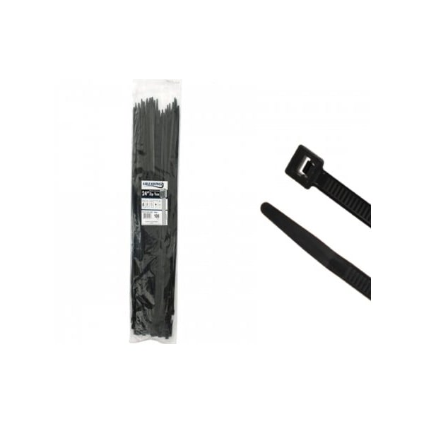 Kable Kontrol Cable Zip Ties 24" Inch Long Heavy Duty - UV Resistant Nylon - 175 Lbs Tensile Strength - 100 pc Pack - CT-24-BK-100PK