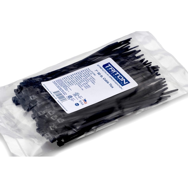 Triton Products 7" Long Heavy-Duty Black Nylon Ties with 50 lb Tensile Strength 100/pk - ZT-07BK