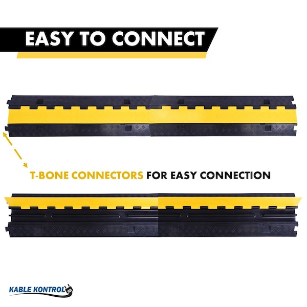 Kable Kontrol ATLAS Heavy Duty Cable Protector - 2 Channel - Rubber - 1.25" H x 1.25" W Channels - Black Base / Yellow Lid - CP9987