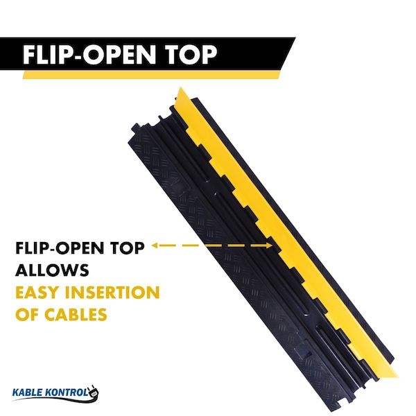 Kable Kontrol ATLAS Heavy Duty Cable Protector - 2 Channel - Rubber - 1.25" H x 1.25" W Channels - Black Base / Yellow Lid - CP9987