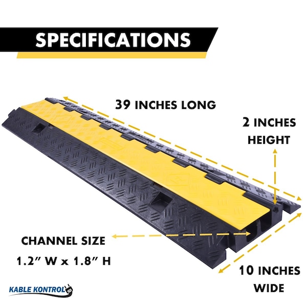Kable Kontrol ATLAS Heavy Duty Cable Protector - 2 Channel - Rubber - 1.25" H x 1.25" W Channels - Black Base / Yellow Lid - CP9987