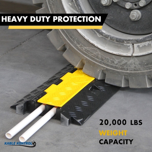 Kable Kontrol ATLAS Heavy Duty Cable Protector - 2 Channel - Rubber - 1.25" H x 1.25" W Channels - Black Base / Yellow Lid - CP9987