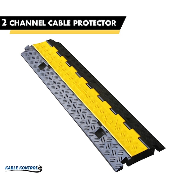 Kable Kontrol ATLAS Heavy Duty Cable Protector - 2 Channel - Rubber - 1.25" H x 1.25" W Channels - Black Base / Yellow Lid - CP9987