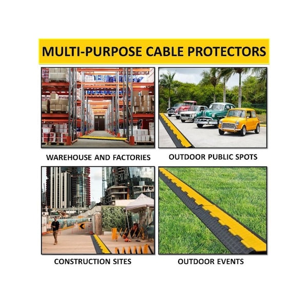 Kable Kontrol ATLAS Cord Protector - 3 Channels - Medium Duty Rubber - 1.56" x 2.36" Channels - Black Base With Yellow Lid - CP9973
