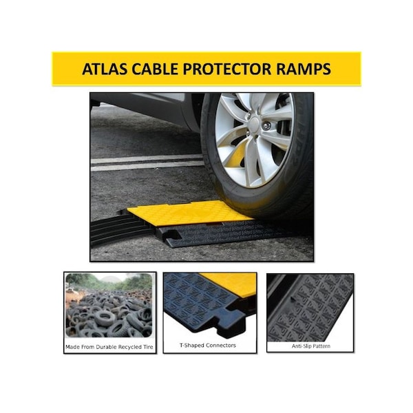Kable Kontrol ATLAS Cord Protector - 3 Channels - Medium Duty Rubber - 1.56" x 2.36" Channels - Black Base With Yellow Lid - CP9973