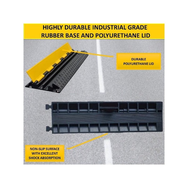Kable Kontrol ATLAS Cord Protector - 3 Channels - Medium Duty Rubber - 1.56" x 2.36" Channels - Black Base With Yellow Lid - CP9973