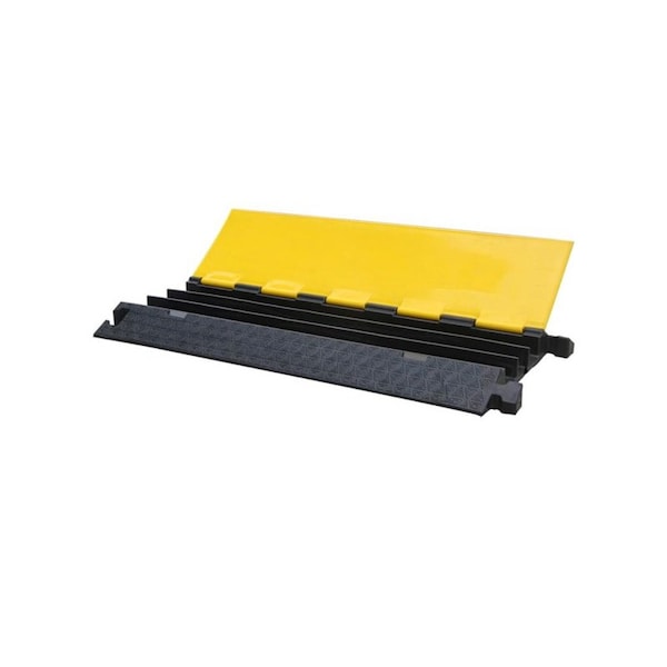 Kable Kontrol ATLAS Cord Protector - 3 Channels - Medium Duty Rubber - 1.56" x 2.36" Channels - Black Base With Yellow Lid - CP9973