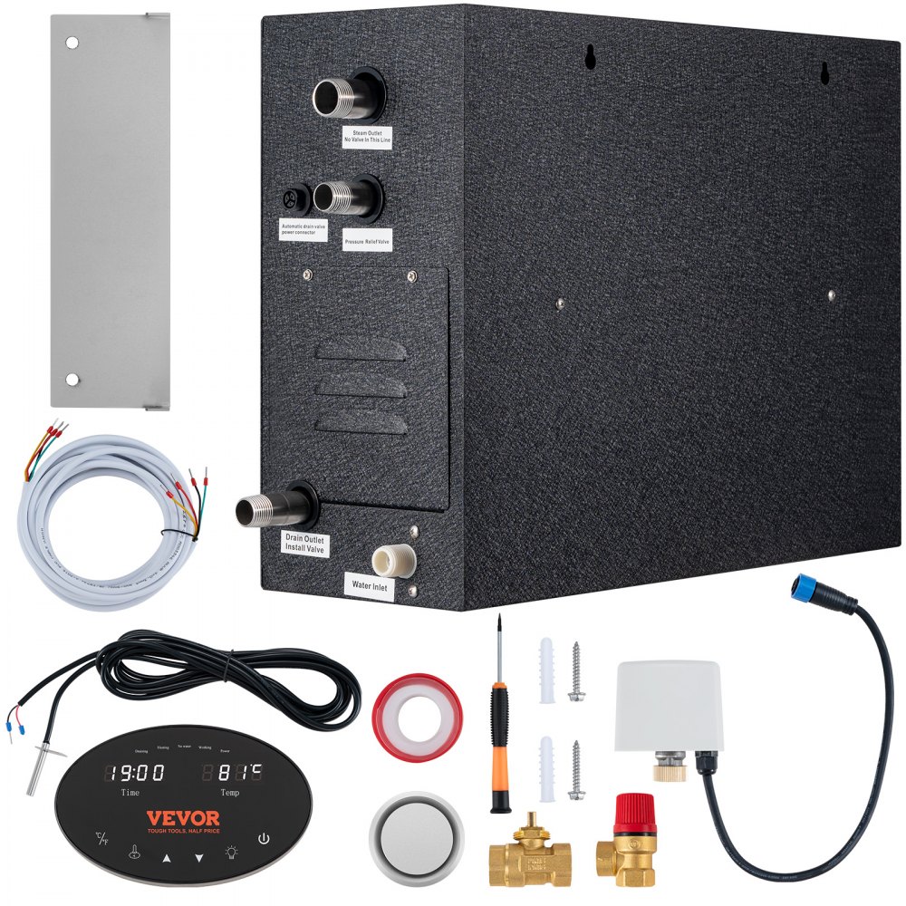 VEVOR Steam Shower Generator, 15 kW, Segmented Heating & Temperature Customization & 24h Timer Steam Bath Kit, Automatic Drainage Luxury Home Steam Shower System, Acrylic Room Max. 530 Cu. Ft. - ZQFSQHKZQ15KS6X5UV7