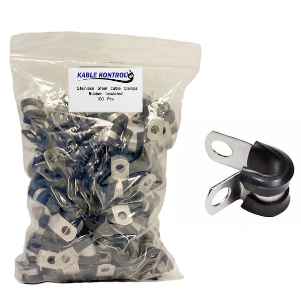 Kable Kontrol Stainless Steel Cable Clamps - 1" Dia - Rubber Insulated - 100 Pcs - CC-5025-C