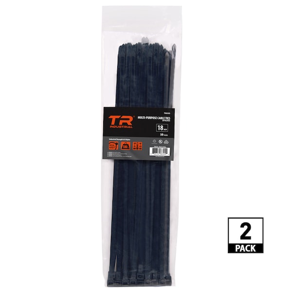 Tr Industrial 18 in Multi-Purpose UV Cable Ties in Black, 100-pk - TR88305-2PK