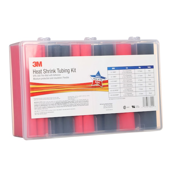 3M Heat Shrink Tubing Kit, Red, Black, 42 Pc - EPS300-1/2 TO 1-BLACK&RED-5-42 PC KITS