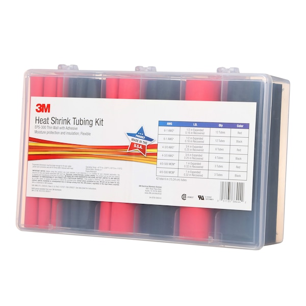 3M Heat Shrink Tubing Kit, Red, Black, 42 Pc - EPS300-1/2 TO 1-BLACK&RED-5-42 PC KITS