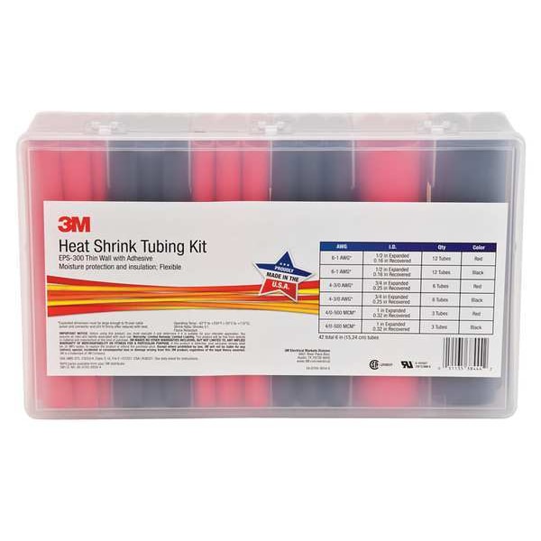 3M Heat Shrink Tubing Kit, Red, Black, 42 Pc - EPS300-1/2 TO 1-BLACK&RED-5-42 PC KITS
