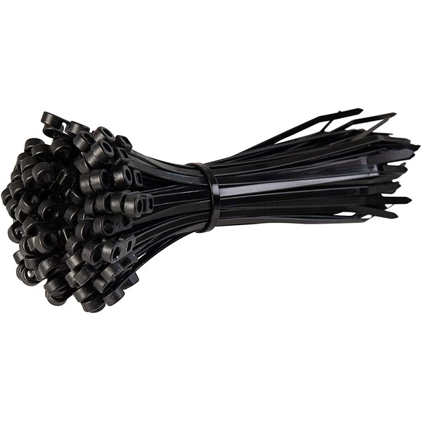 Us Cable Ties Cable Tie, 8 in., Screw Mount, UV Black Nylon, 100PK - SMH8B100