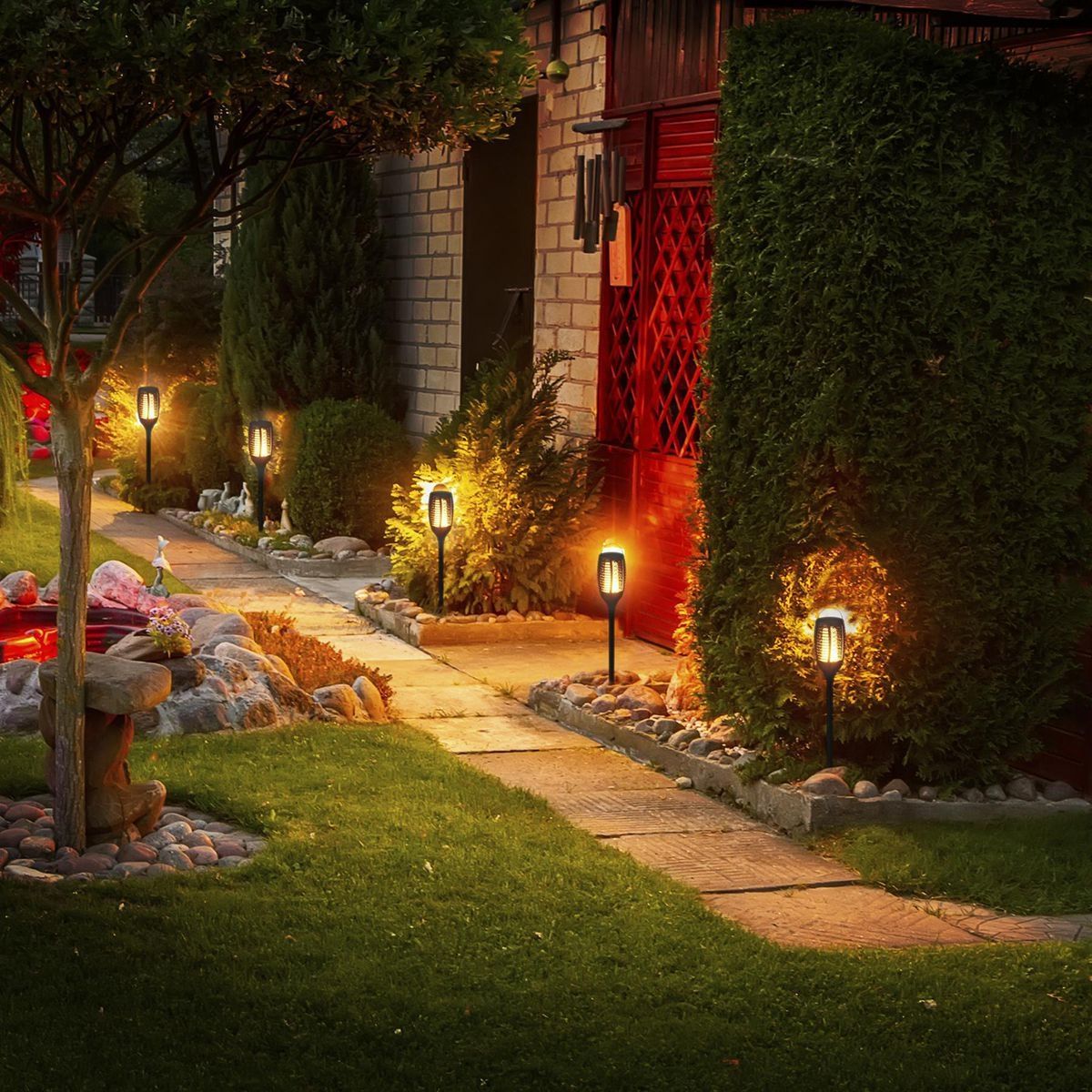 One Stop Gardens 40 pulgadas Luz de Antorcha Recargable Solar LED 3 en 1 - 58225