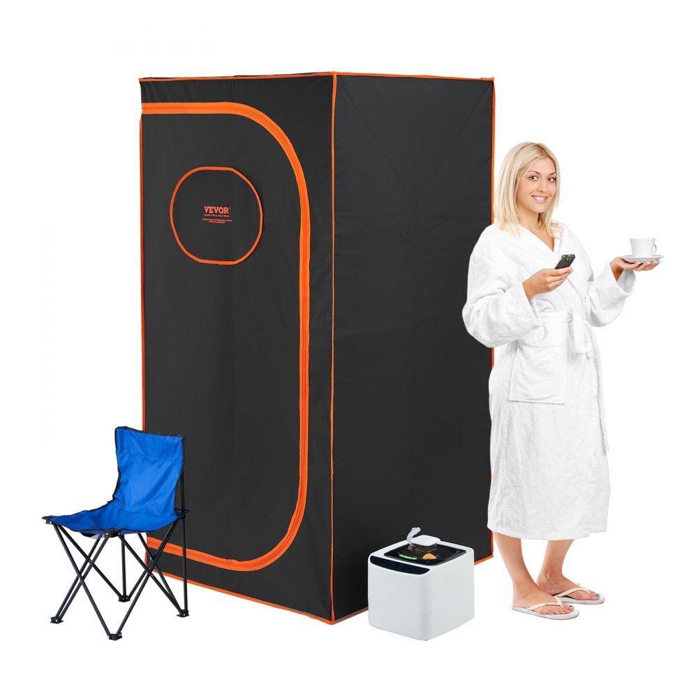 VEVOR Portable Steam Sauna Tent Full Size, 1600W Personal Sauna Blanket Kit for Home Spa, Detoxify & Soothing Heated Body Therapy, Time & Temperature Remote Control With Chair & Floor Mat, Black - ZQBXSSN1600W7NBQQV1