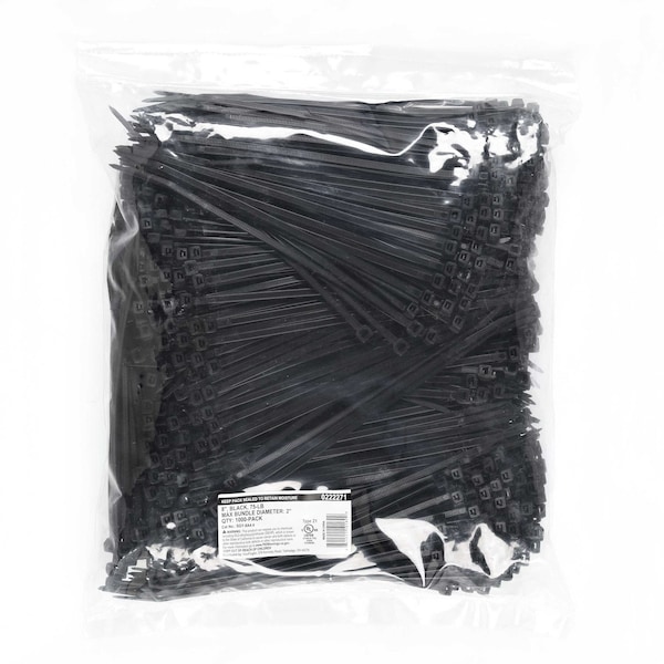South Main Hardware 8-in 75-lb, Black, 1000 Sharp Tip Nylon Tie - 222271