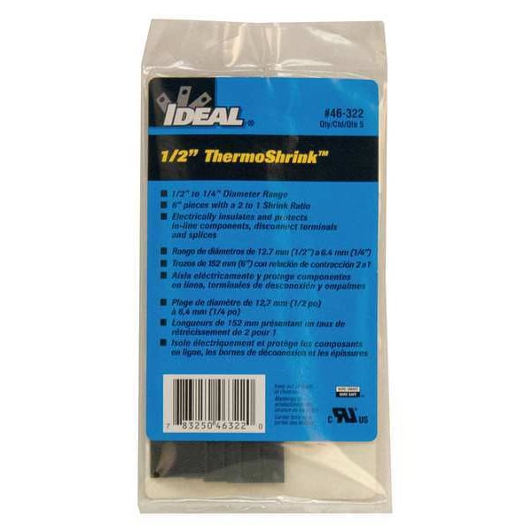 Ideal Shrink Tubing, 0.539in ID, Black, 6in, PK5 - 46-322