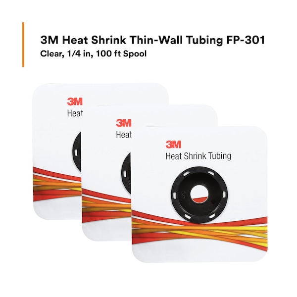 3M Shrink Tubing, 0.25in ID, Clear, 100ft - FP301-1/4-100'-CLEAR-SPOOL