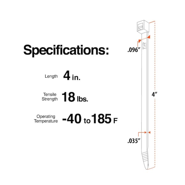Tr Industrial MultiPurpose UV Cable Ties, 4, Natural, 500PK - TR88301N-5PK