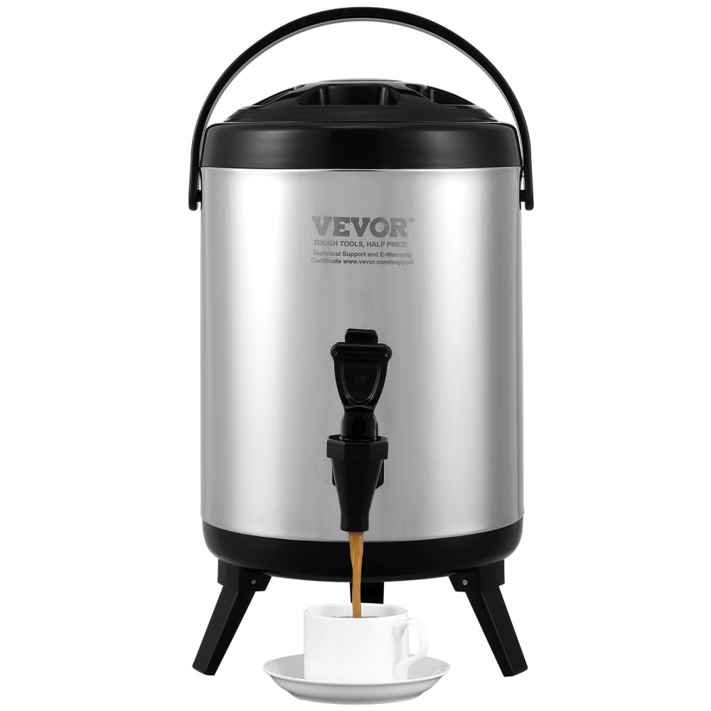VEVOR Stainless Steel Insulated Beverage Dispenser, 1.5 Gallon 6 Liter, Thermal Hot and Cold Drink Server Dispenser with Spigot Handle, Food-grade for Hot Tea Coffee Water Restaurant Drink Shop - YLHLQQYX8L00TYE16V0