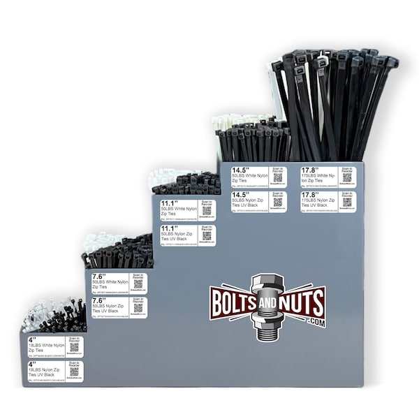 Boltsandnuts.Com Nylon Cable Zip Ties UV Resistant Black & White Nylon - 901 PCS - Assortment Kit #450