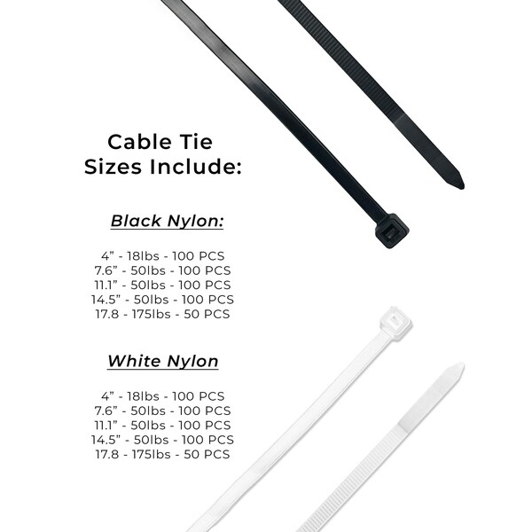 Boltsandnuts.Com Nylon Cable Zip Ties UV Resistant Black & White Nylon - 901 PCS - Assortment Kit #450