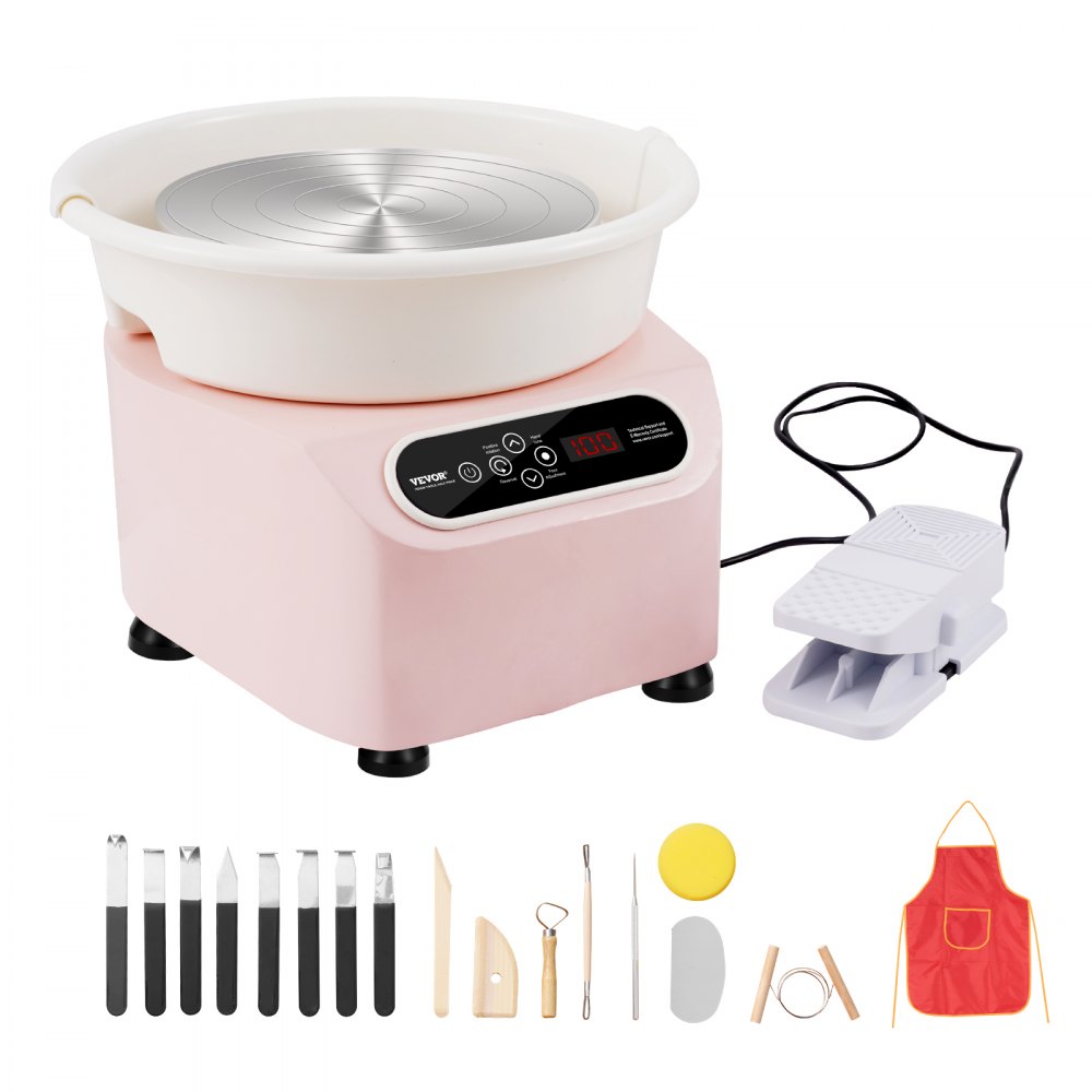 VEVOR Pottery Wheel, 11 inch Pottery Forming Machine, 350W Electric Wheel for Pottery with Foot Pedal and LCD Touch Screen, Direct Drive Ceramic Wheel with Shaping Tools for DIY Art Craft, Pink - ZQLPJXS11YC3GNELYV1