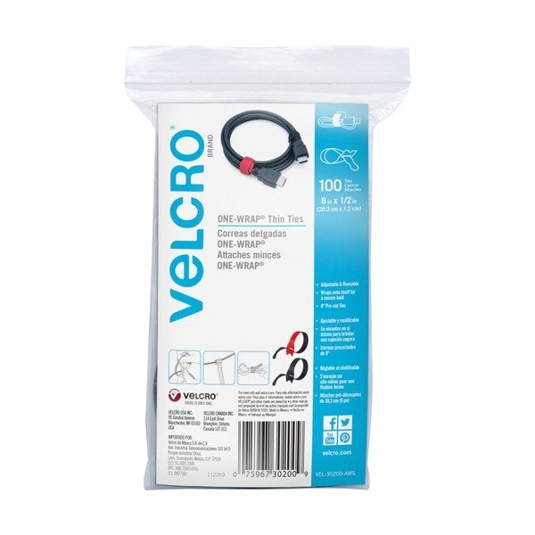 Velcro Brand FASTENER, TIES, 100CT, AST, 100PK - VEK30200