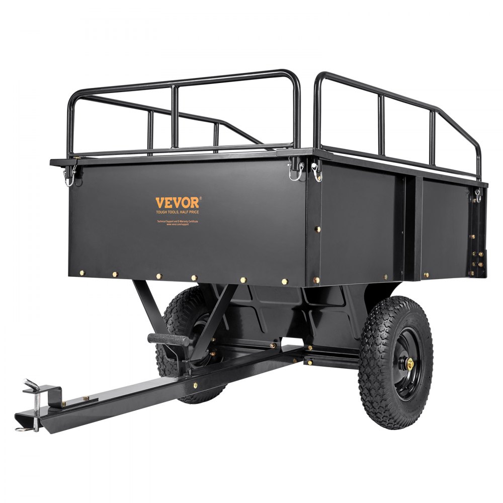 VEVOR Heavy Duty ATV Trailer Steel Dump Cart, 750-Pound 15 Cubic Feet, Garden Utility Trailer with Removable Sides for Riding Lawn Mower Tractor - HYTCTPK12CUFTVB4CV0
