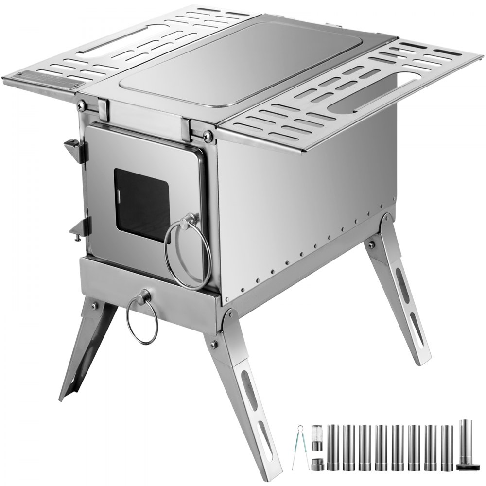 VEVOR Tent Wood Stove,Outdoor Camping Wood Burning Stove Stainless Steel With Folding Pipe,Portable Wood Stove 90.6'' Height Wood Tent Stove For Camping, Tent Heating, Hunting, Outdoor Cooking - ZPQNLYL-100000001V0