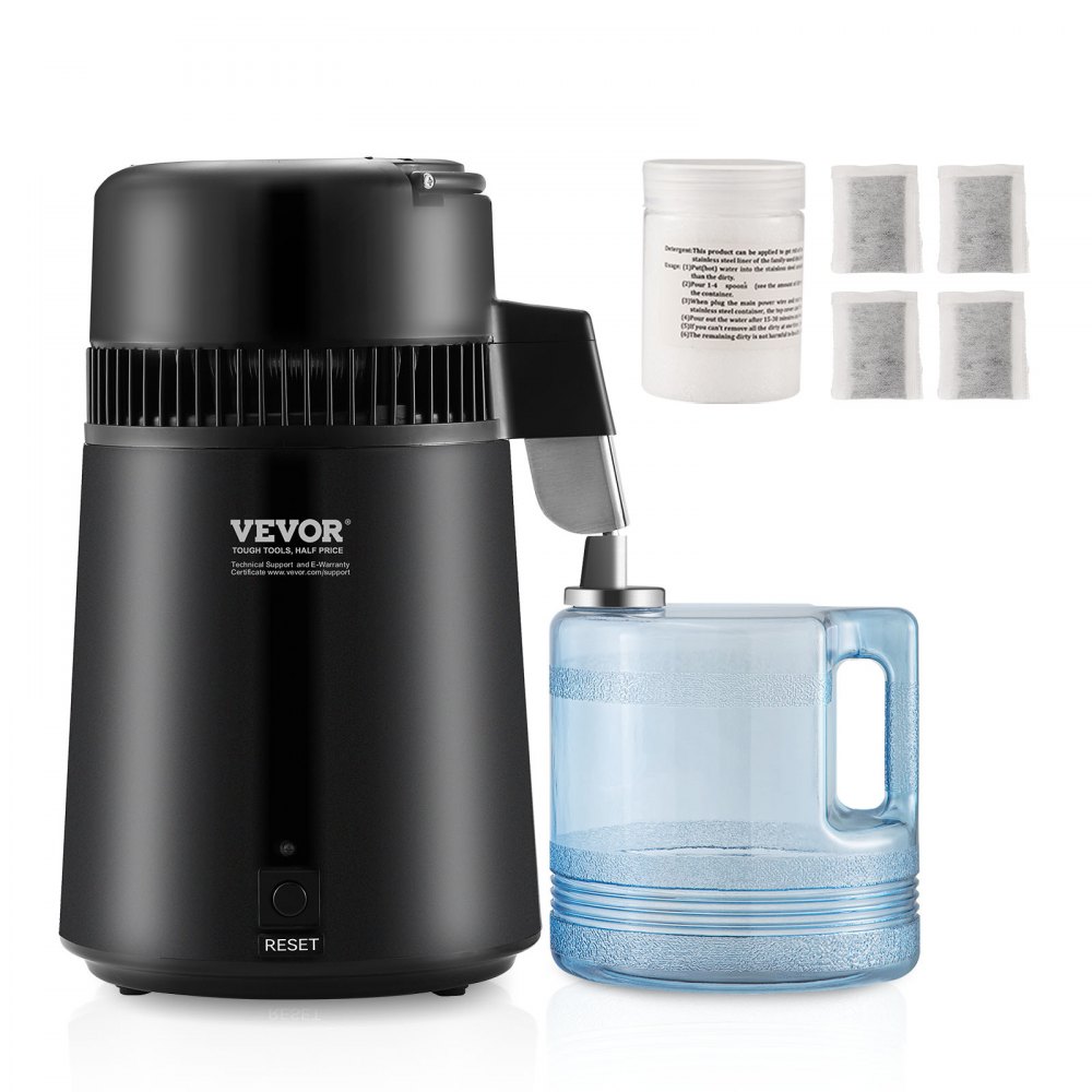VEVOR Water Distiller, 4L 1.05 Gallon Pure Water Purifier Filter For Home Countertop, 750W Distilled Water Maker, Stainless Steel Interior Distiller Water Making Machine to Make Clean Water, Black - BXGZLSJXB4LDCQHM3V1