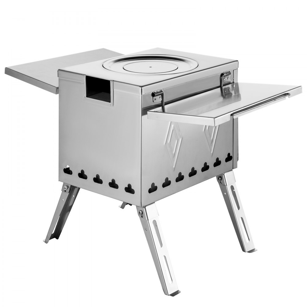 VEVOR Tent Wood Stove 18.1x15x27.2 inch, Camping Wood Stove 304 Stainless Steel With Folding Pipe, Portable Wood Stove 113 inch Total Height For Camping, Tent Heating, Hunting, Outdoor Cooking - ZPQNLYZBXGL000001V0