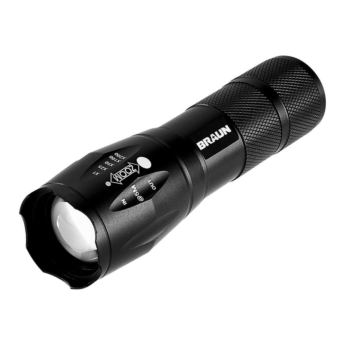 Linterna táctica LED Braun de 590 lúmenes, color negro - 59362