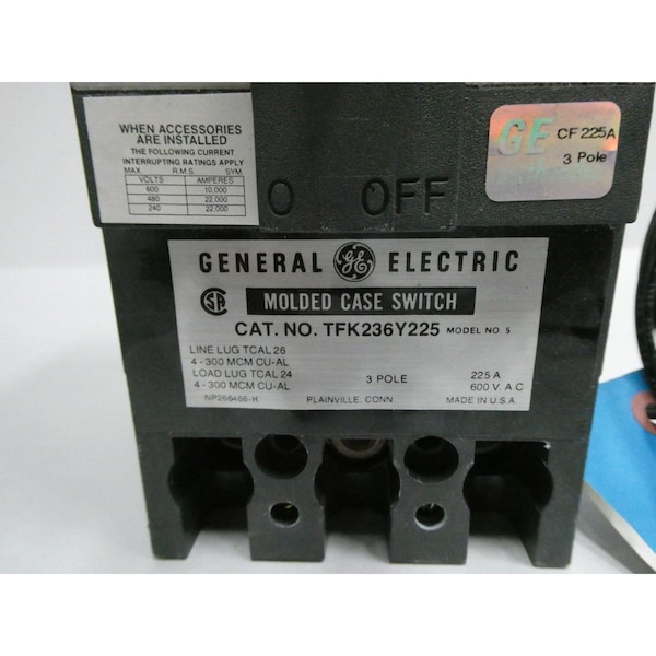 Interruptor de caja moldeada Ge 3P 225A AMP 600V AC 250V DC - TFK236Y225