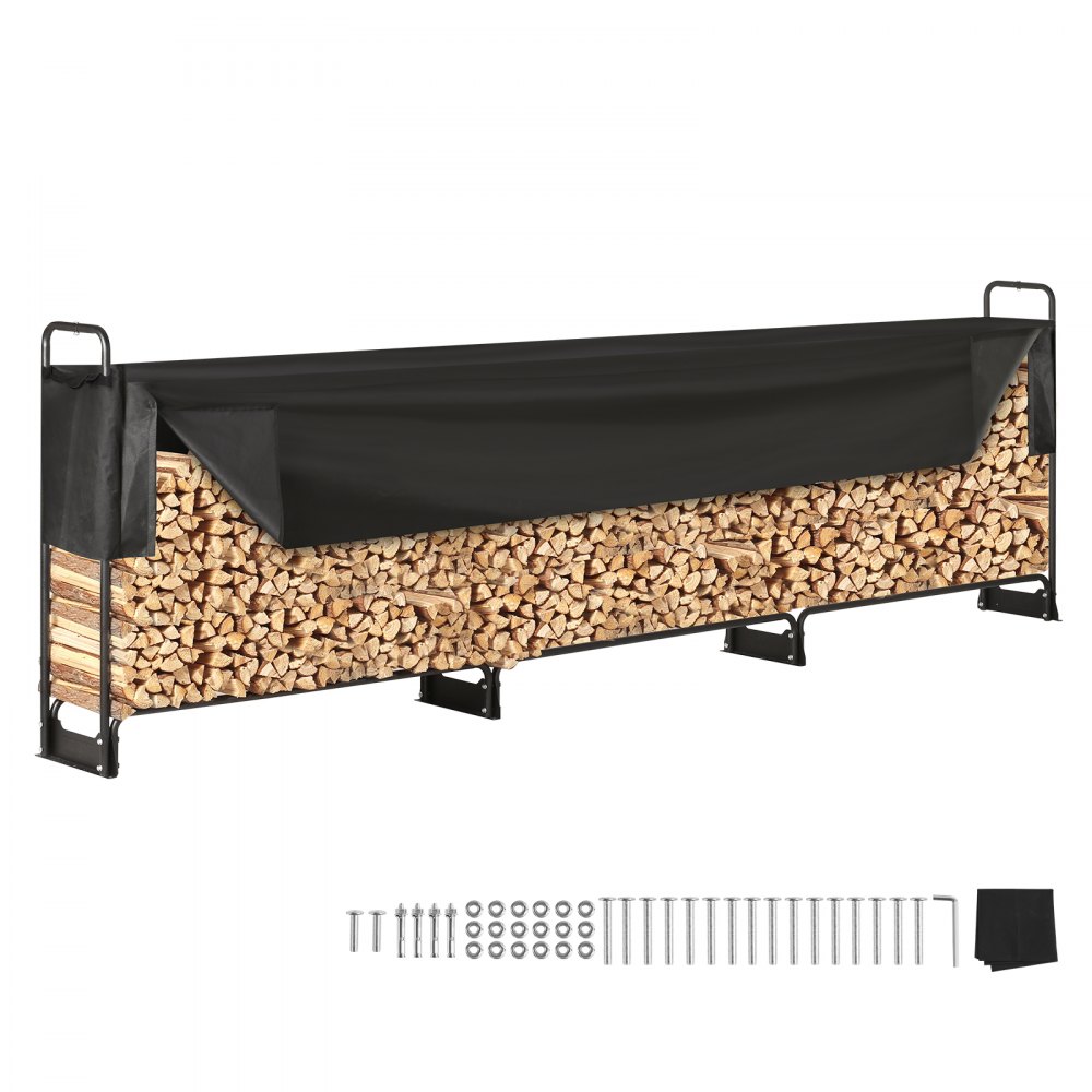 VEVOR 12.7FT Outdoor Firewood Rack with Cover, 152x14.2x46.1in,Heavy Duty Firewood Holder & 600D Oxford Waterproof Cover for Fireplace, Patio, Indoor/Outdoor Log Storage Rack for 3/4 Cord of Firewood - DCJPSYGNJB152FGMBV0