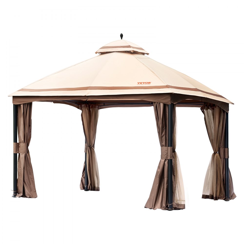 VEVOR Patio Gazebo for 10-12 Person, 10 x 13 FT Backyard Gazebo, with Mosquito Netting, Metal Frame, and PU Coated 180G Polyester, Outdoor Canopy Shelter for Patio, Backyard, Lawn, Garden, Deck - TYLTZZ10X13FTNM1UV0