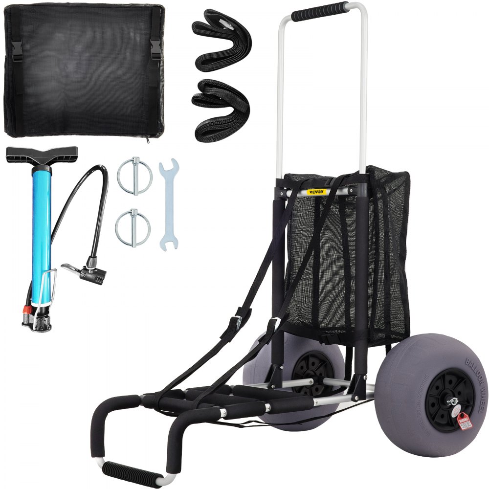 VEVOR Beach Carts for Sand, 23" x 15" Cargo Deck, w/ 13" TPU Balloon Wheels, 165LBS Loading Folding Sand Cart & 33.1" to 51.6" Adjustable Height, Aviation Aluminum Cart for Picnic, Fishing, Beach - PHTSTCYCKZD127ZW1V0