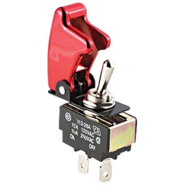 Interruptor de palanca Pilot Automotive PL-SW26R con cubierta de seguridad anodizada roja - PL-SW26R