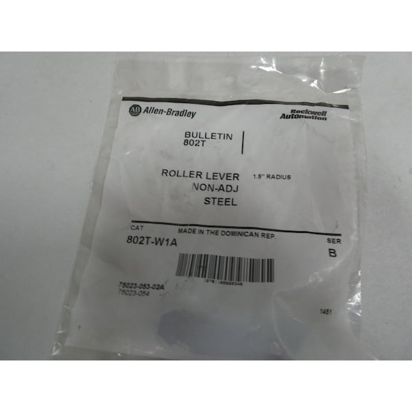 Allen Bradley PALANCA DE RODILLO NO AJUSTABLE DE RADIO DE 1.5 PULGADAS SERIE B PIEZAS Y ACCESORIOS DE INTERRUPTOR - 802T-W1A